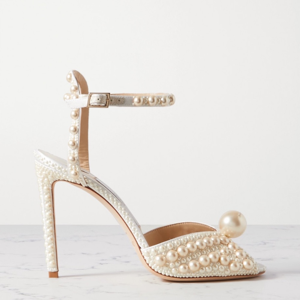 Jimmy Choo Sacora 100 Pearl Heels Size 38 Never Worn